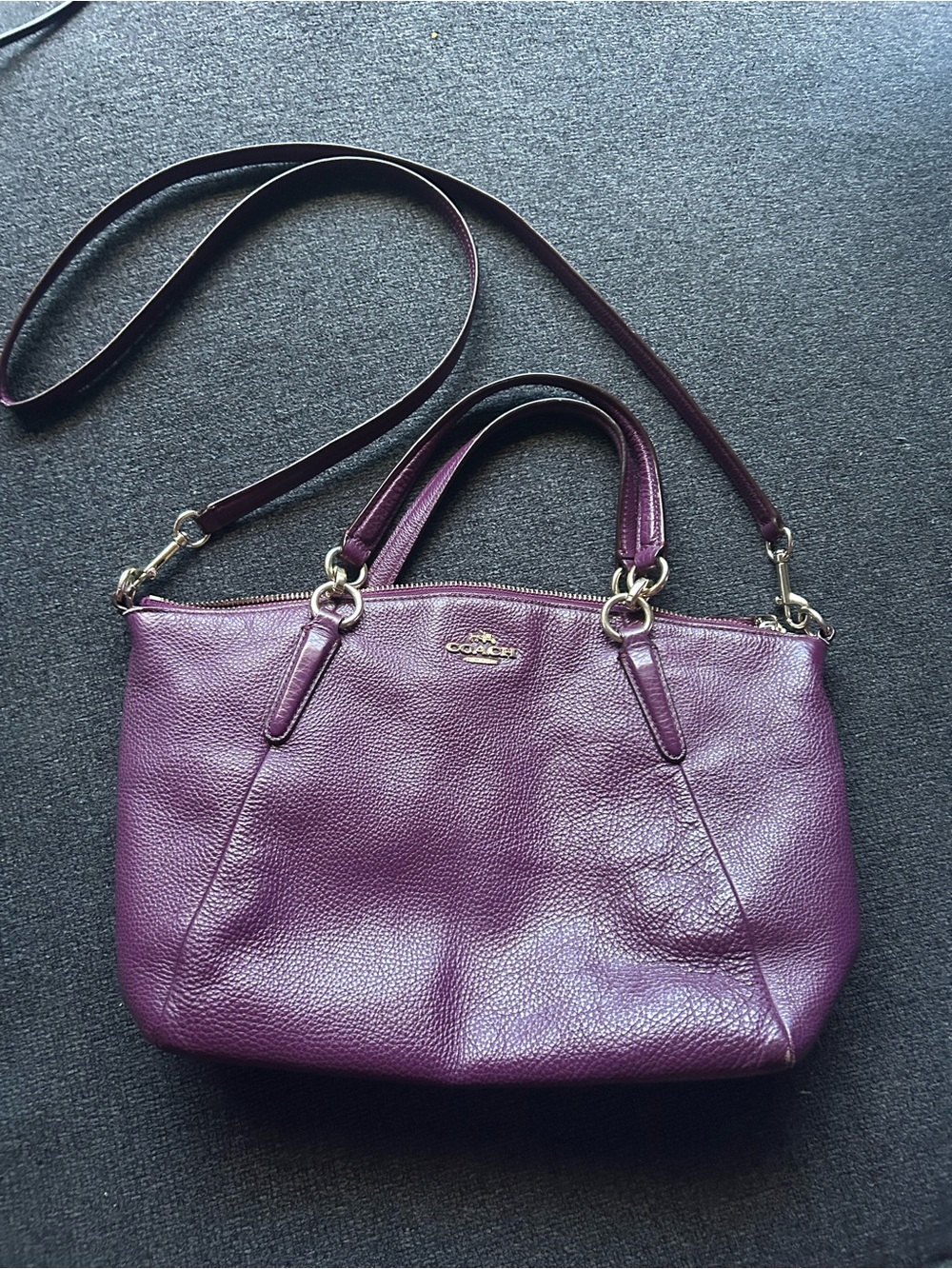Coach Pebbled Leather Shoulder Bag in Plum